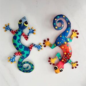 Metal Gecko Wall Art Handmade Recycled Haiti Signed Pack 2 NWT